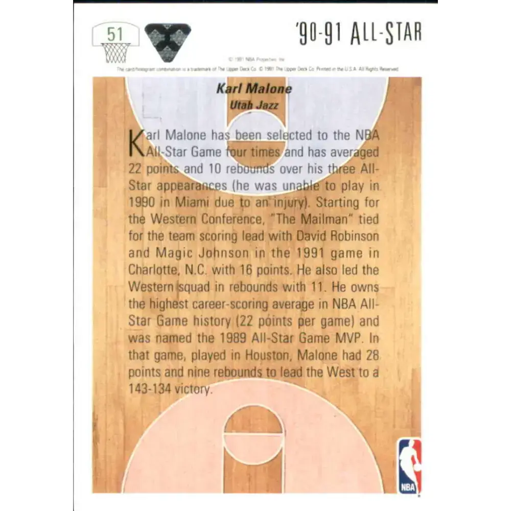 1991-92 Upper Deck #51 Karl Malone AS NM-MT Utah Jazz Basketball Card - Basketball Card Single