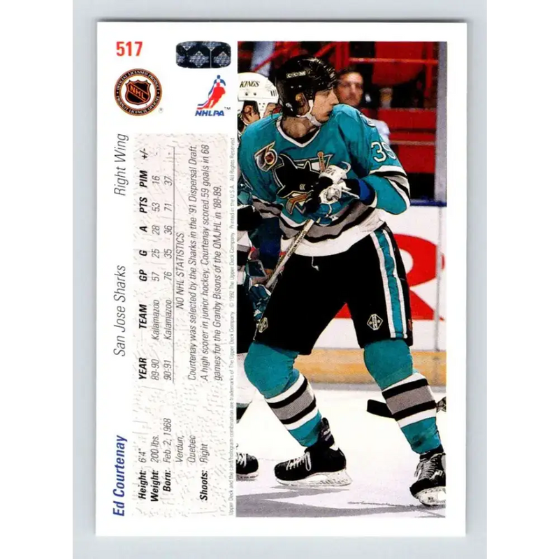 1991-92 Upper Deck #517 Ed Courtenay NM-MT RC Rookie San Jose Sharks Hockey Card - Hockey Card Single