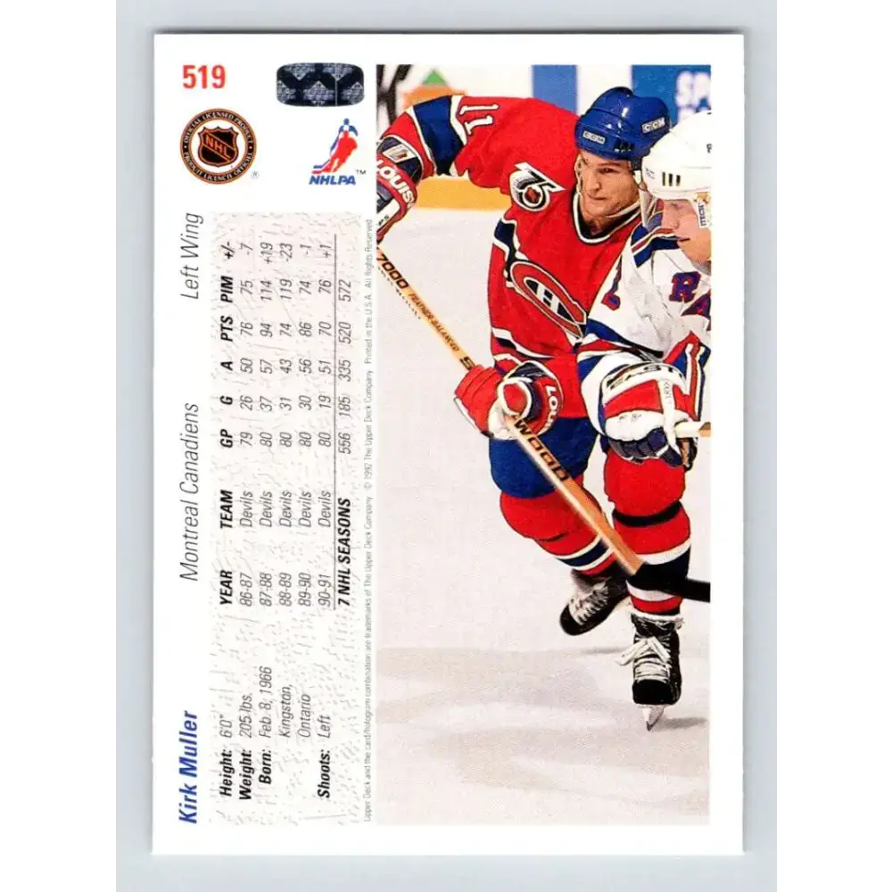 1991-92 Upper Deck #519 Kirk Muller NM-MT Montreal Canadiens Hockey Card - Hockey Card Single