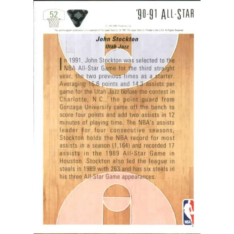 1991-92 Upper Deck #52 John Stockton AS NM-MT Utah Jazz Basketball Card - Basketball Card Single