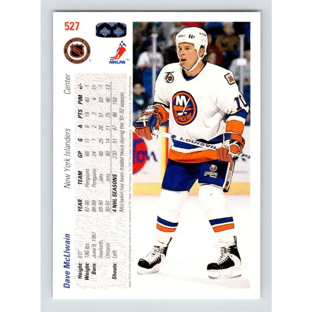 1991-92 Upper Deck #527 Dave McLlwain NM-MT New York Islanders Hockey Card