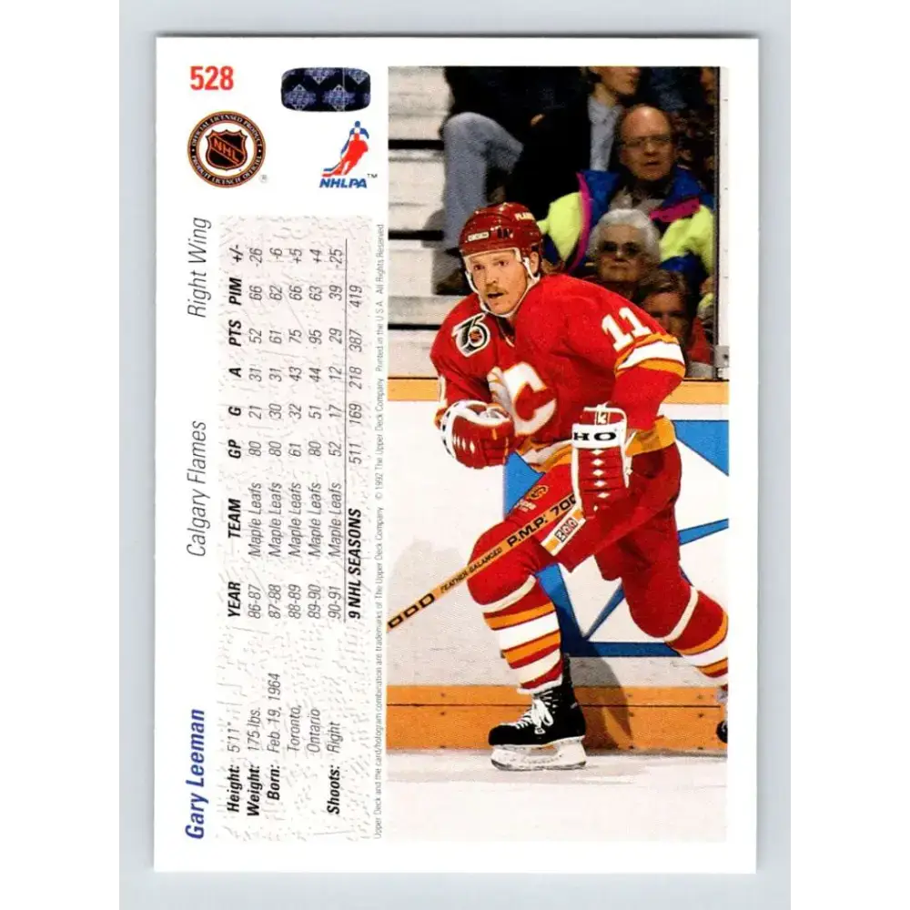 1991-92 Upper Deck #528 Gary Leeman NM-MT Calgary Flames Hockey Card - Hockey Card Single