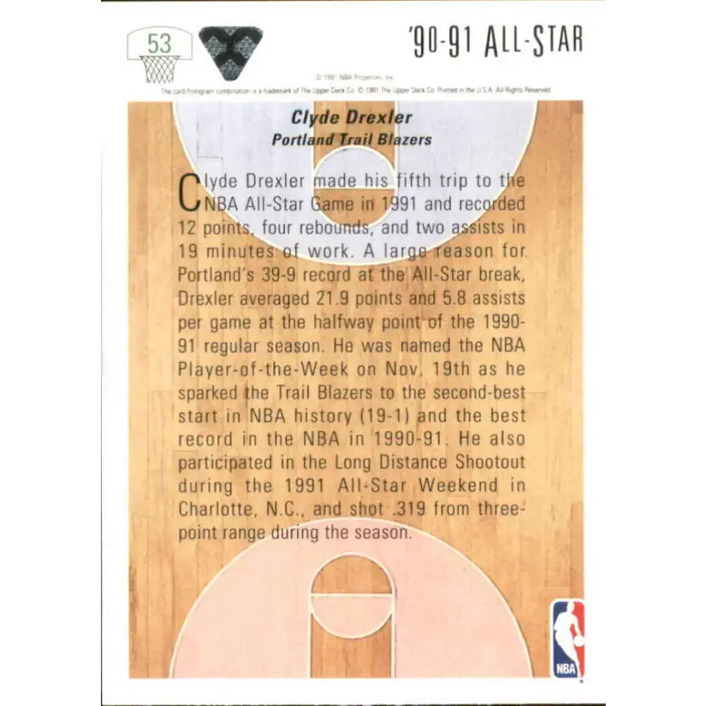 1991-92 Upper Deck #53 Clyde Drexler AS NM-MT Portland Trail Blazers Basketball Card - Basketball Card Single
