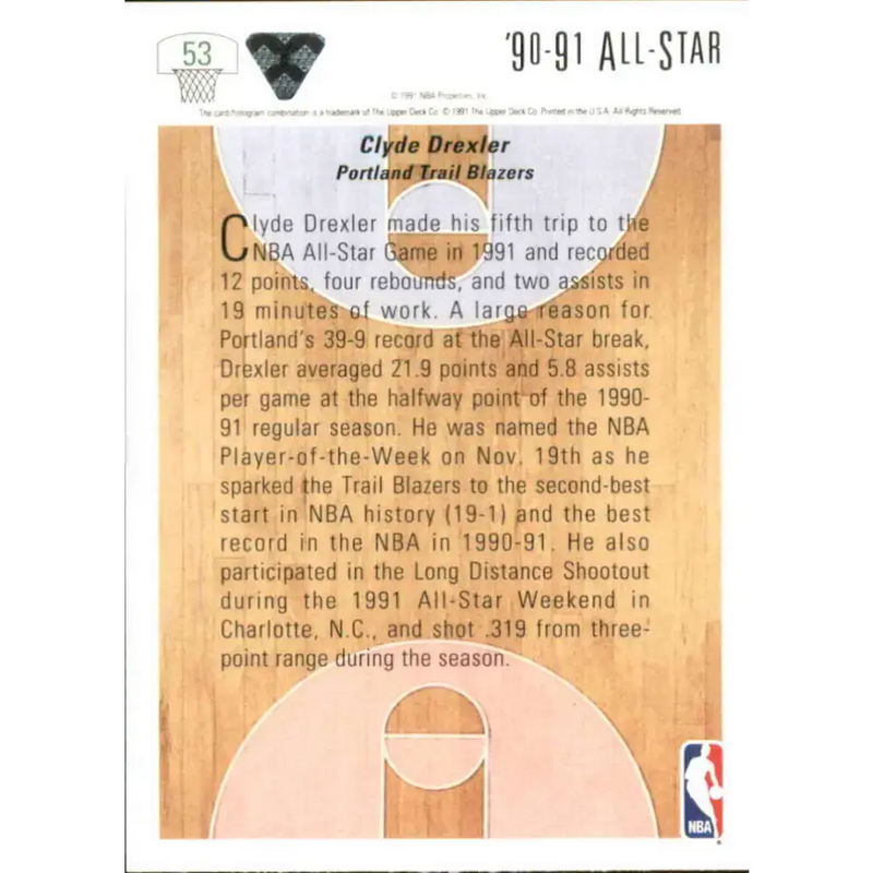 1991-92 Upper Deck #53 Clyde Drexler AS NM-MT Portland Trail Blazers Basketball Card - Basketball Card Single
