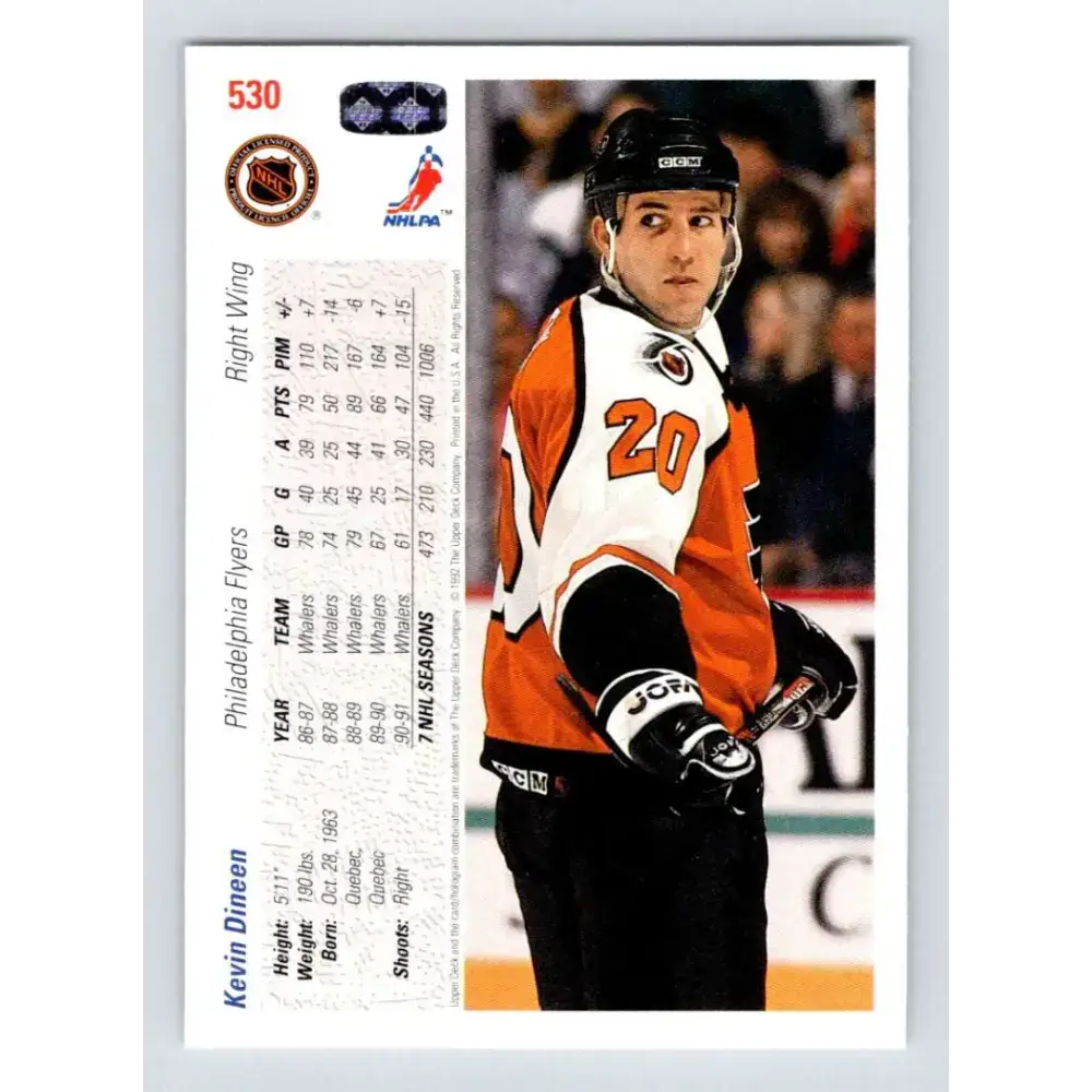 1991-92 Upper Deck #530 Kevin Dineen NM-MT Philadelphia Flyers Hockey Card - Hockey Card Single