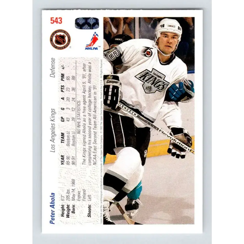 1991-92 Upper Deck #543 Peter Ahola NM-MT RC Rookie Los Angeles Kings Hockey Card - Hockey Card Single