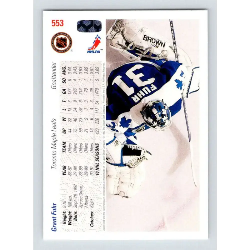 1991-92 Upper Deck #553 Grant Fuhr NM-MT Toronto Maple Leafs Hockey Card - Hockey Card Single