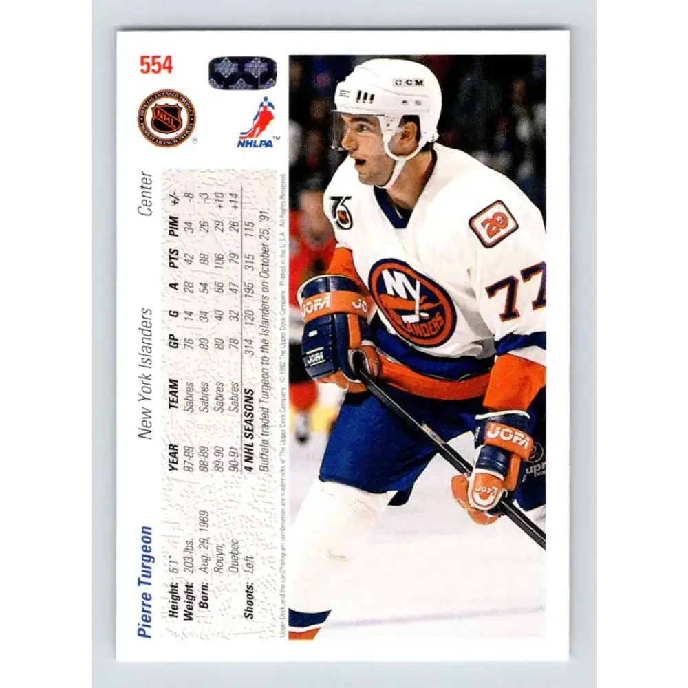 1991-92 Upper Deck #554 Pierre Turgeon NM-MT New York Islanders Hockey Card - Hockey Card Single