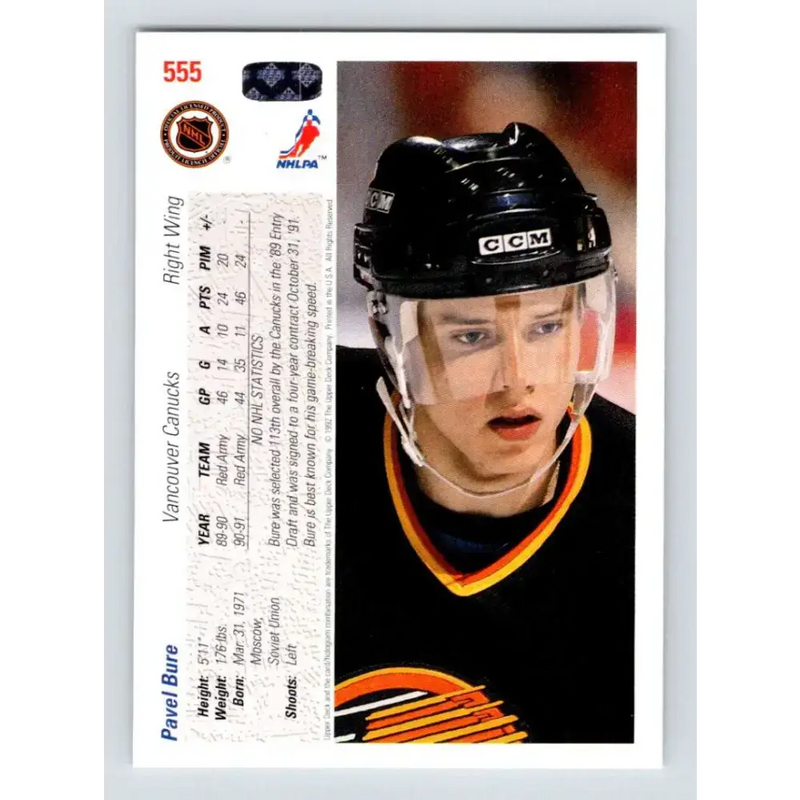 1991-92 Upper Deck #555 Pavel Bure NM-MT Vancouver Canucks Hockey Card - Hockey Card Single