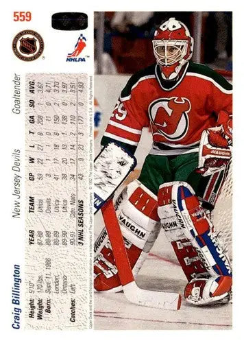 1991-92 Upper Deck #559 Craig Billington NM Near Mint RC Rookie NJ Devils - Hockey Card Single