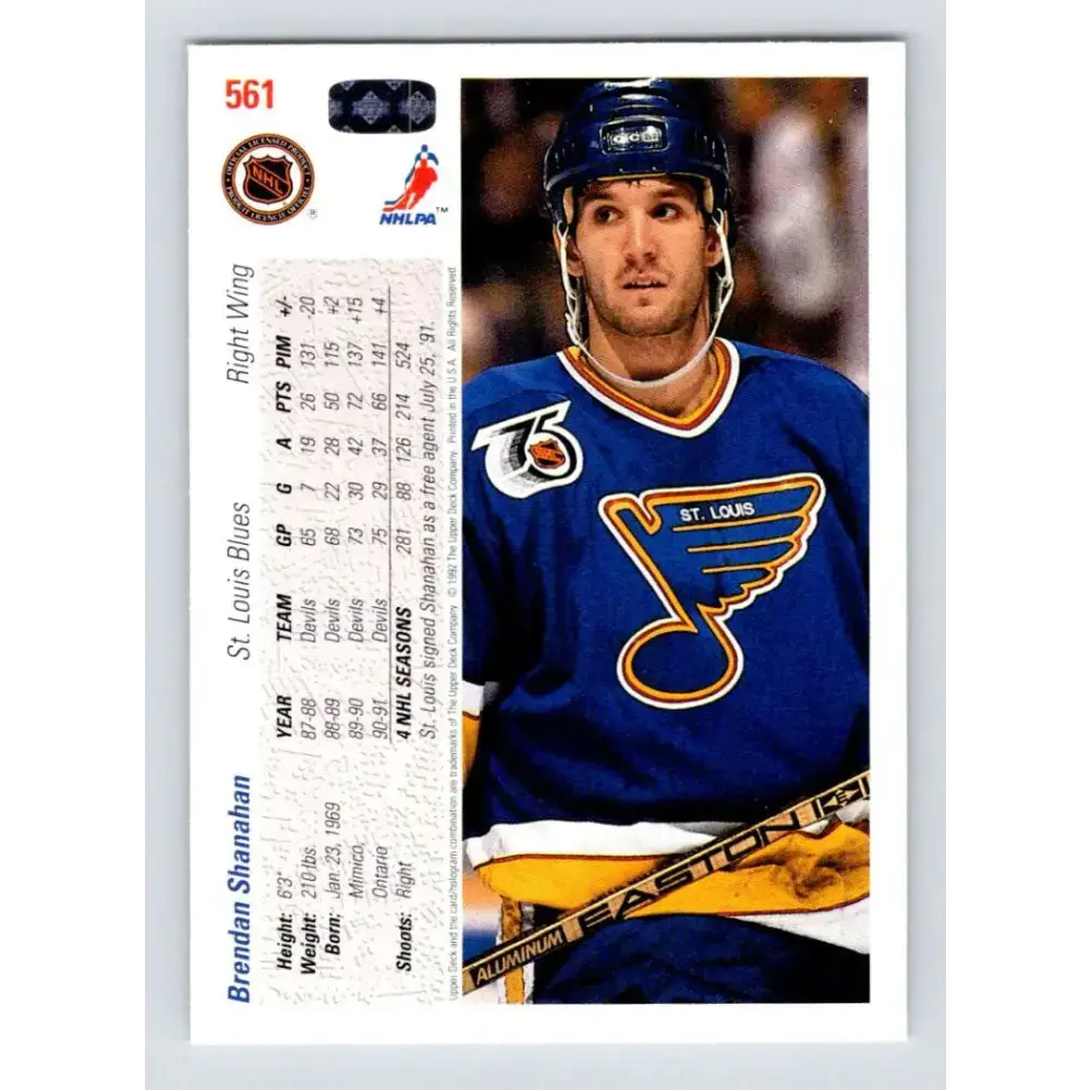 1991-92 Upper Deck #561 Brendan Shanahan NM-MT St. Louis Blues Hockey Card - Hockey Card Single