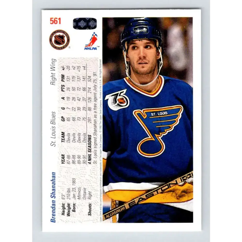 1991-92 Upper Deck #561 Brendan Shanahan NM-MT St. Louis Blues Hockey Card - Hockey Card Single