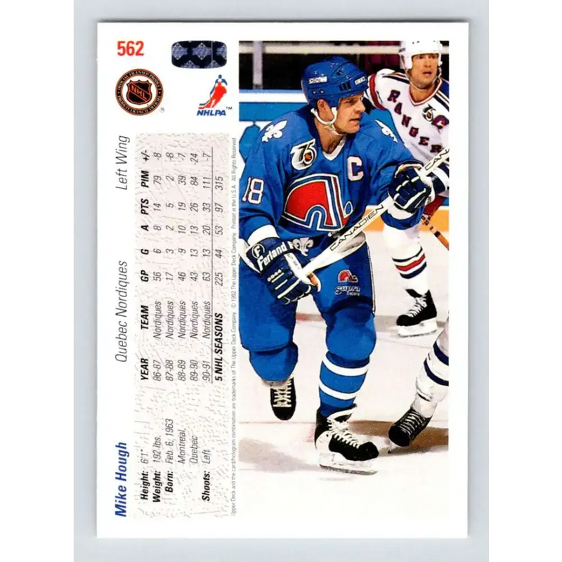 1991-92 Upper Deck #562 Mike Hough NM-MT Quebec Nordiques Hockey Card - Hockey Card Single