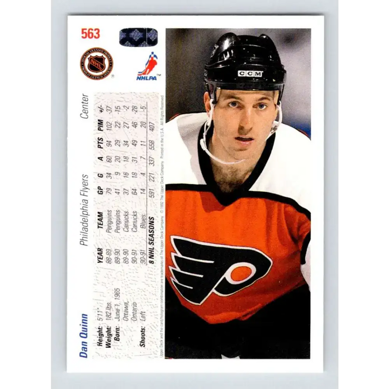 1991-92 Upper Deck #563 Dan Quinn NM-MT Philadelphia Flyers Hockey Card - Hockey Card Single