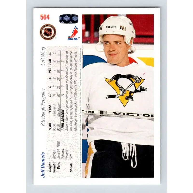 1991-92 Upper Deck #564 Jeff Daniels NM-MT RC Rookie Pittsburgh Penguins Hockey Card - Hockey Card Single