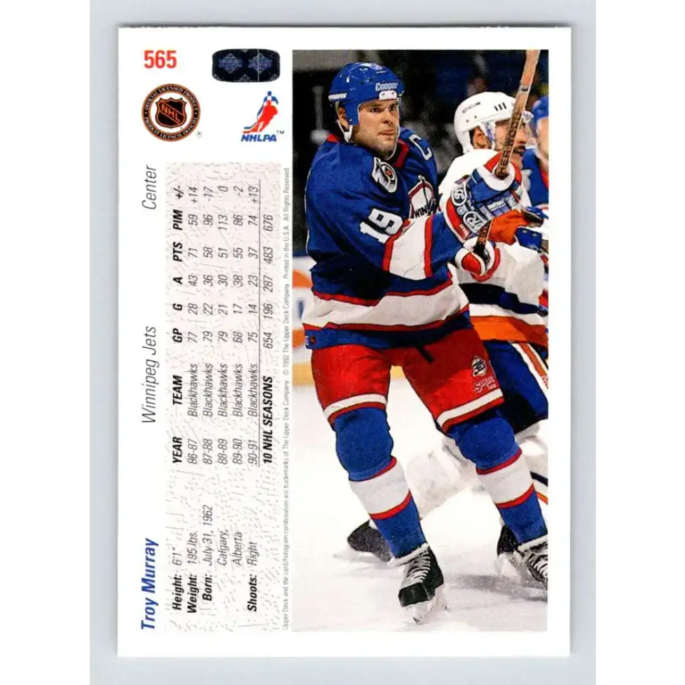 1991-92 Upper Deck #565 Troy Murray NM-MT Winnipeg Jets Hockey Card - Hockey Card Single