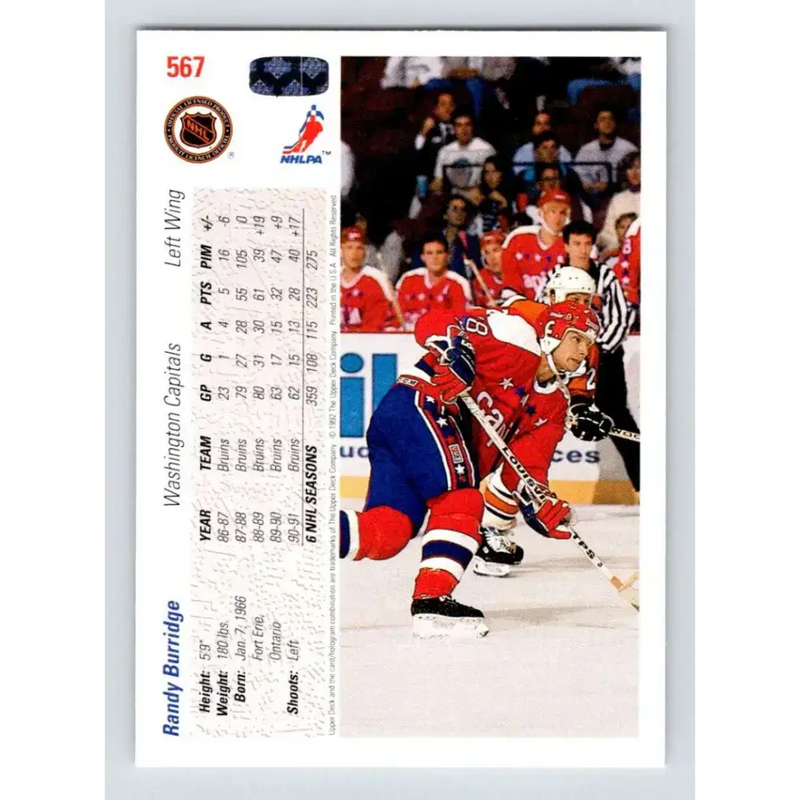 1991-92 Upper Deck #567 Randy Burridge NM-MT Washington Capitals Hockey Card - Hockey Card Single