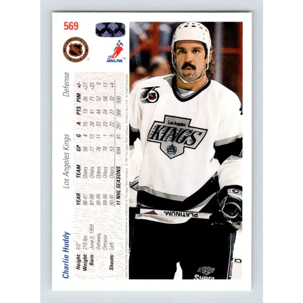 1991-92 Upper Deck #569 Charlie Huddy NM-MT Los Angeles Kings Hockey Card - Hockey Card Single