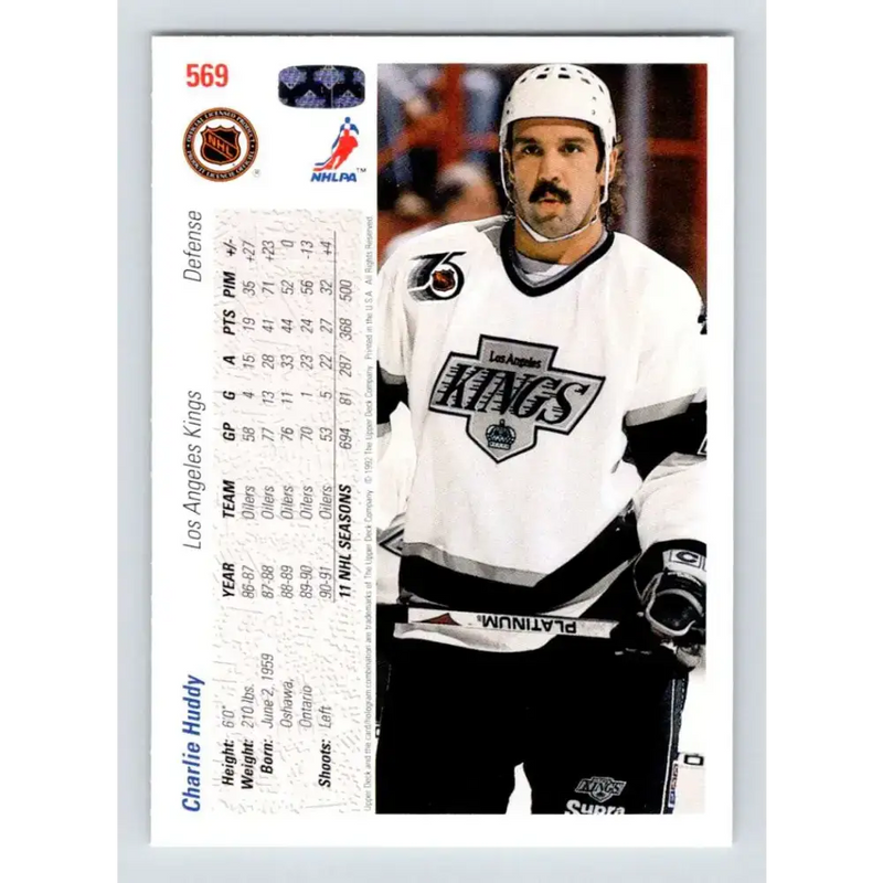 1991-92 Upper Deck #569 Charlie Huddy NM-MT Los Angeles Kings Hockey Card - Hockey Card Single