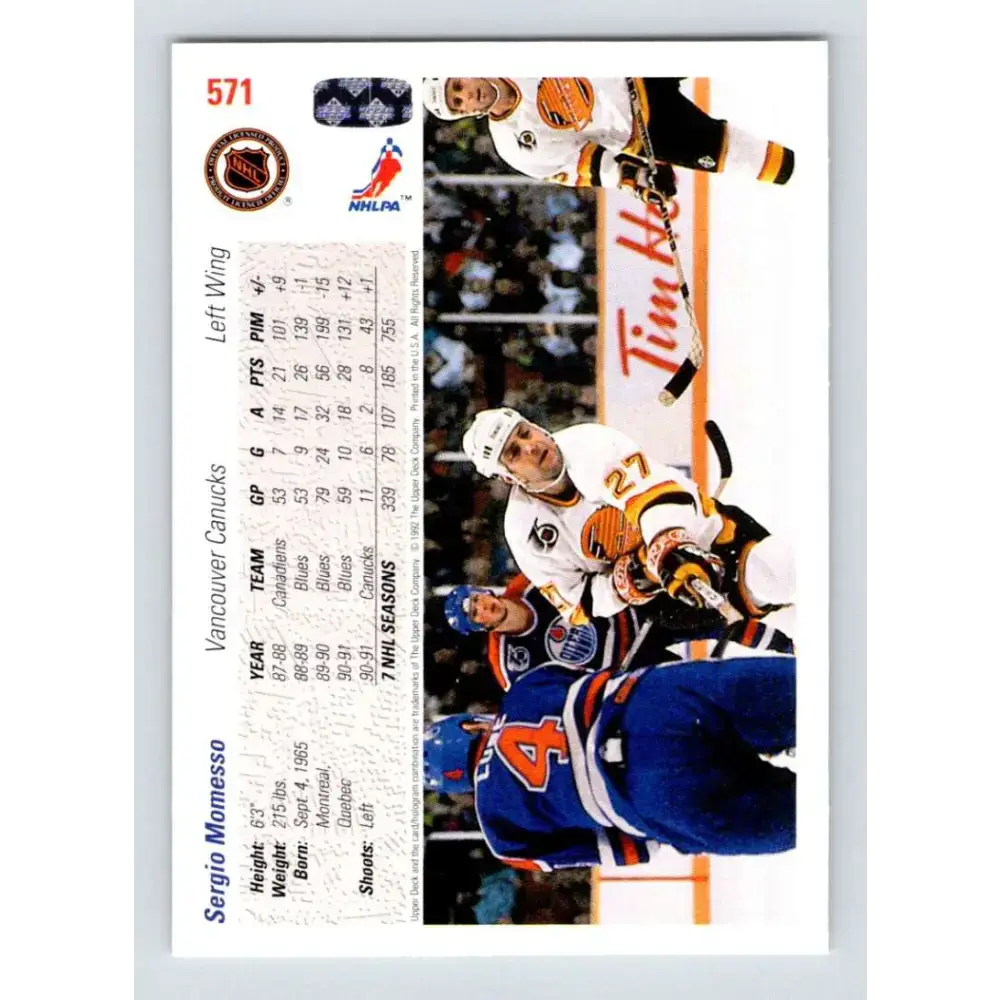 1991-92 Upper Deck #571 Sergio Momesso NM-MT Vancouver Canucks Hockey Card - Hockey Card Single