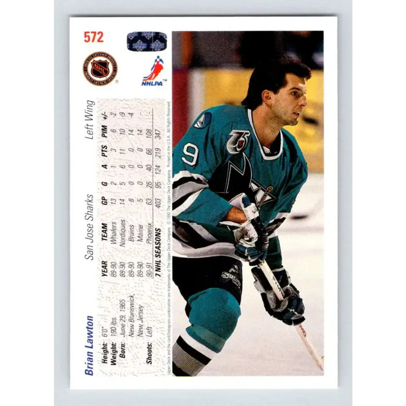 1991-92 Upper Deck #572 Brian Lawton NM-MT San Jose Sharks Hockey Card - Hockey Card Single