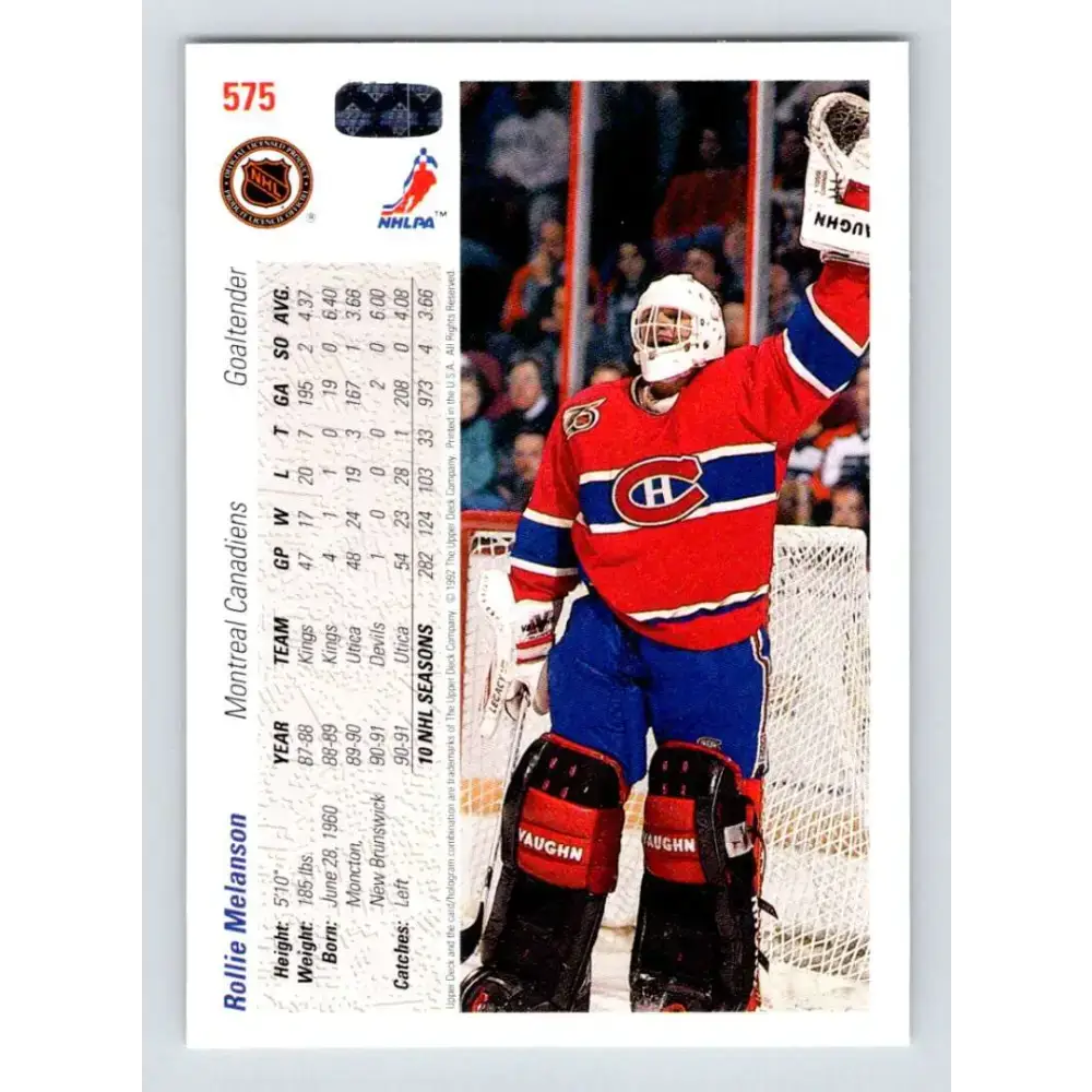 1991-92 Upper Deck #575 Rollie Melanson NM-MT Montreal Canadiens Hockey Card - Hockey Card Single