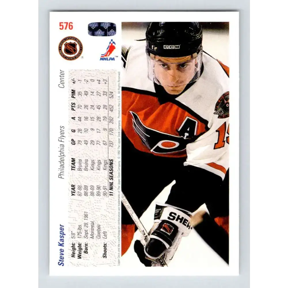 1991-92 Upper Deck #576 Steve Kasper NM-MT Philadelphia Flyers Hockey Card - Hockey Card Single