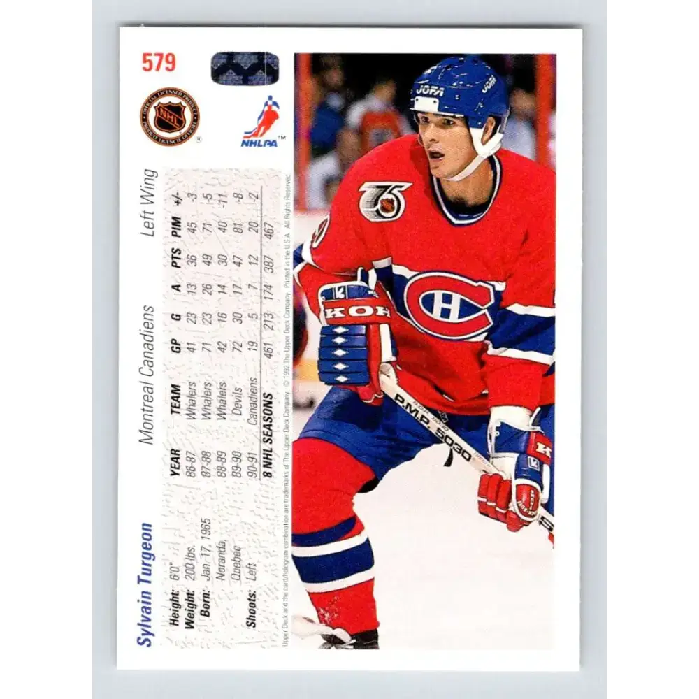 1991-92 Upper Deck #579 Sylvain Turgeon NM-MT Montreal Canadiens Hockey Card - Hockey Card Single