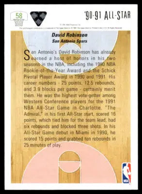 1991-92 Upper Deck #58 David Robinson - Basketball Card Single