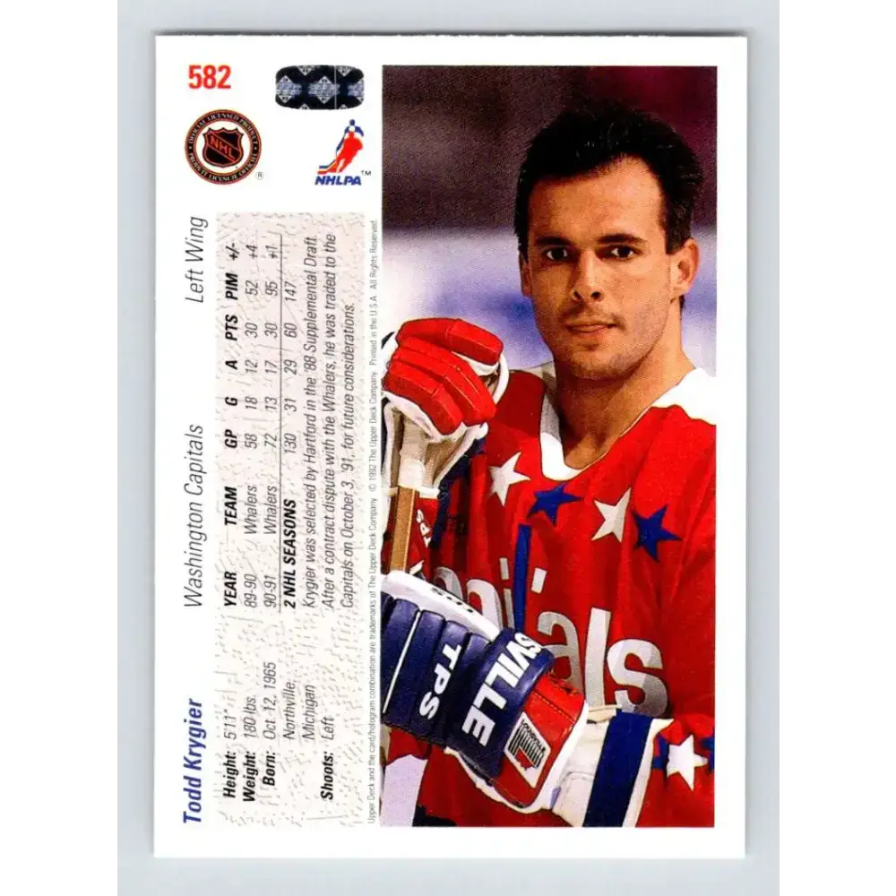 1991-92 Upper Deck #582 Todd Krygier NM-MT Washington Capitals Hockey Card - Hockey Card Single