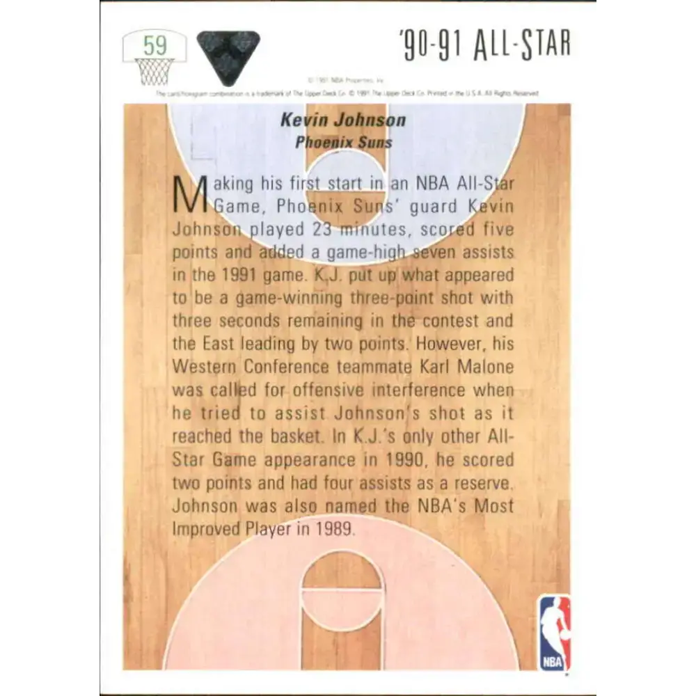 1991-92 Upper Deck #59 Kevin Johnson AS NM-MT Phoenix Suns Basketball Card - Basketball Card Single