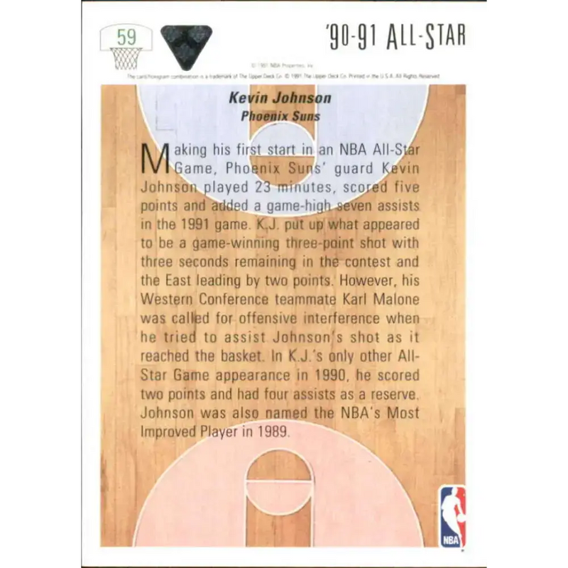 1991-92 Upper Deck #59 Kevin Johnson AS NM-MT Phoenix Suns Basketball Card - Basketball Card Single