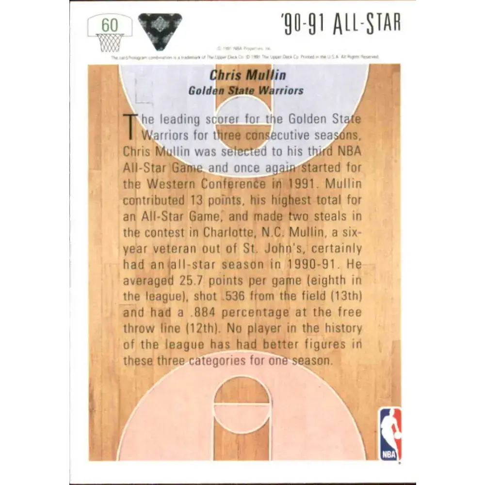 1991-92 Upper Deck #60 Chris Mullin AS NM-MT Golden State Warriors Basketball Card - Basketball Card Single