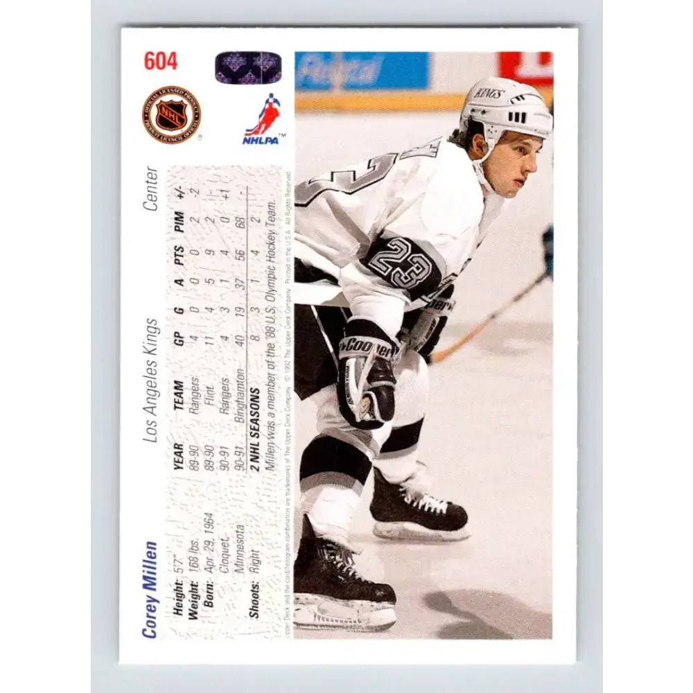 1991-92 Upper Deck #604 Corey Millen NM-MT Los Angeles Kings Hockey Card
