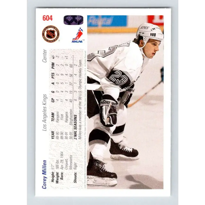 1991-92 Upper Deck #604 Corey Millen NM-MT Los Angeles Kings Hockey Card