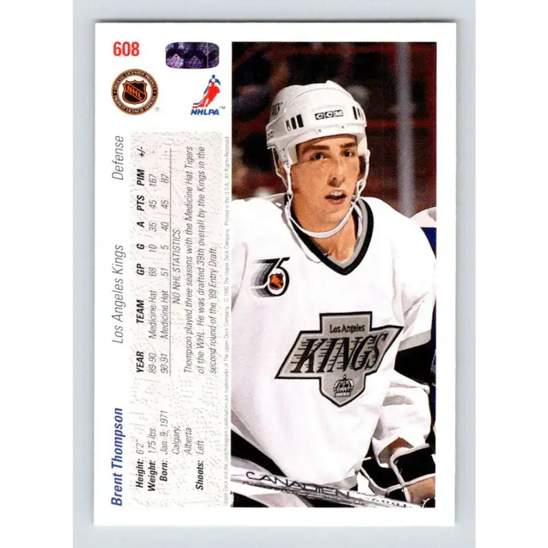 1991-92 Upper Deck #608 Brent Thompson NM-MT RC Rookie Los Angeles Kings Hockey Card - Hockey Card Single