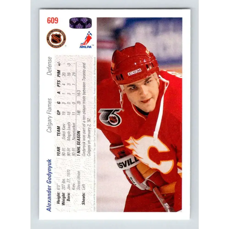1991-92 Upper Deck #609 Alexander Godynyuk NM-MT Calgary Flames Hockey Card - Hockey Card Single