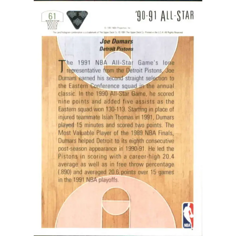 1991-92 Upper Deck #61 Joe Dumars AS NM-MT Detroit Pistons Basketball Card - Basketball Card Single