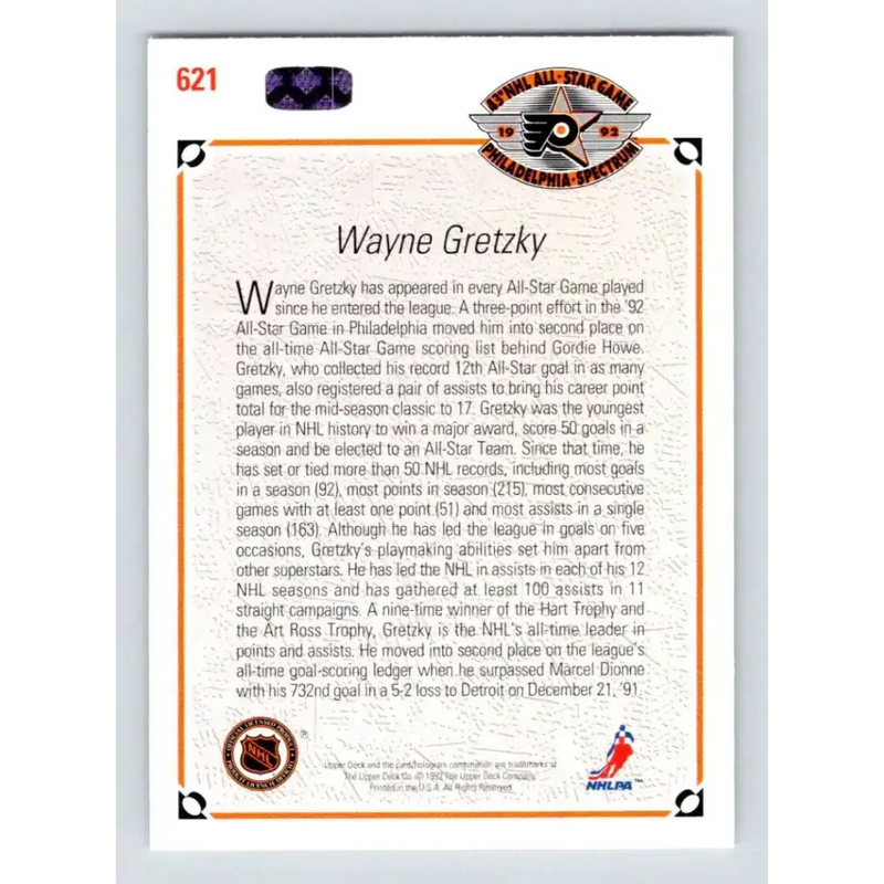 1991-92 Upper Deck #621 Wayne Gretzky NM-MT Los Angeles Kings Hockey Card - Hockey Card Single