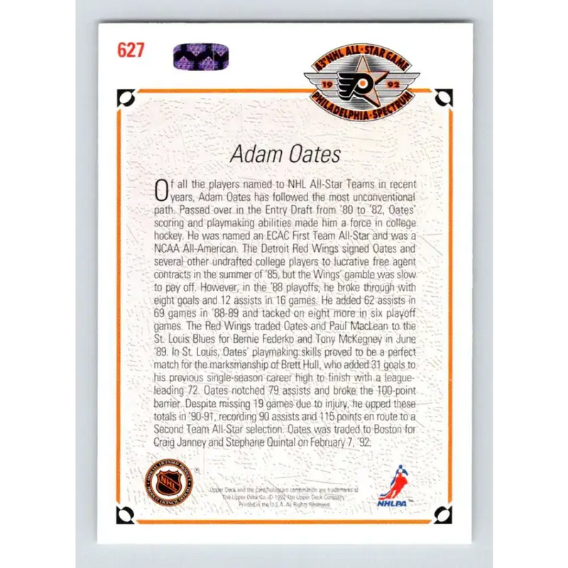 1991-92 Upper Deck #627 Adam Oates AS NM-MT St. Louis Blues Hockey Card - Hockey Card Single