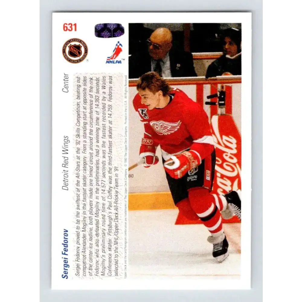 1991-92 Upper Deck #631 Sergei Fedorov NM-MT Detroit Red Wings Hockey Card - Hockey Card Single