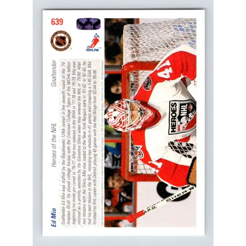 1991-92 Upper Deck #639 Ed Mio NM-MT Hockey Card - Hockey Card Single