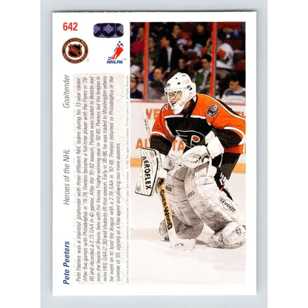 1991-92 Upper Deck #642 Pete Peeters NM-MT Philadelphia Flyers Hockey Card