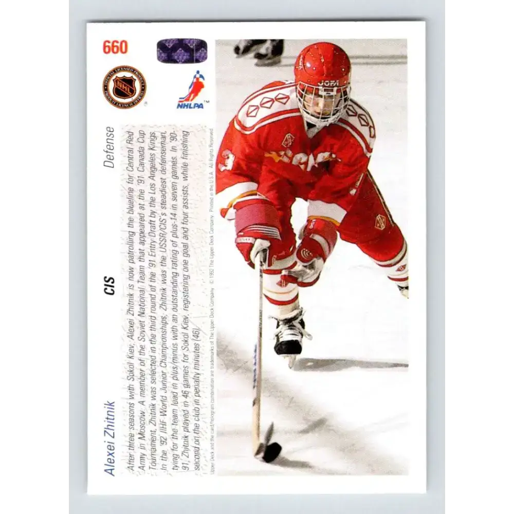 1991-92 Upper Deck #660 Alexei Zhitnik NM-MT RC Rookie Hockey Card