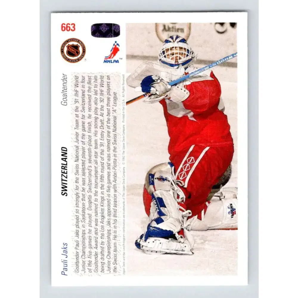 1991-92 Upper Deck #663 Pauli Jaks NM-MT RC Rookie Hockey Card - Hockey Card Single