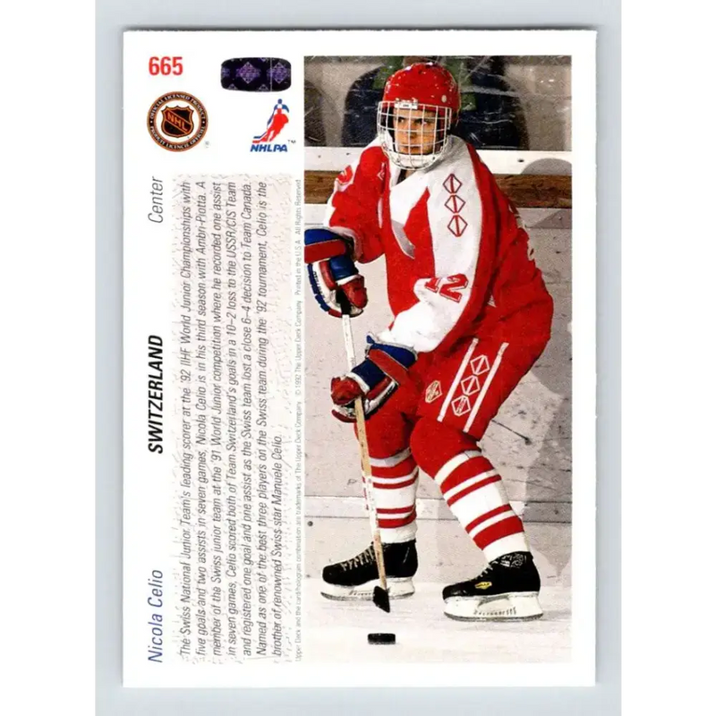 1991-92 Upper Deck #665 Nicola Celio NM-MT RC Rookie Hockey Card - Hockey Card Single