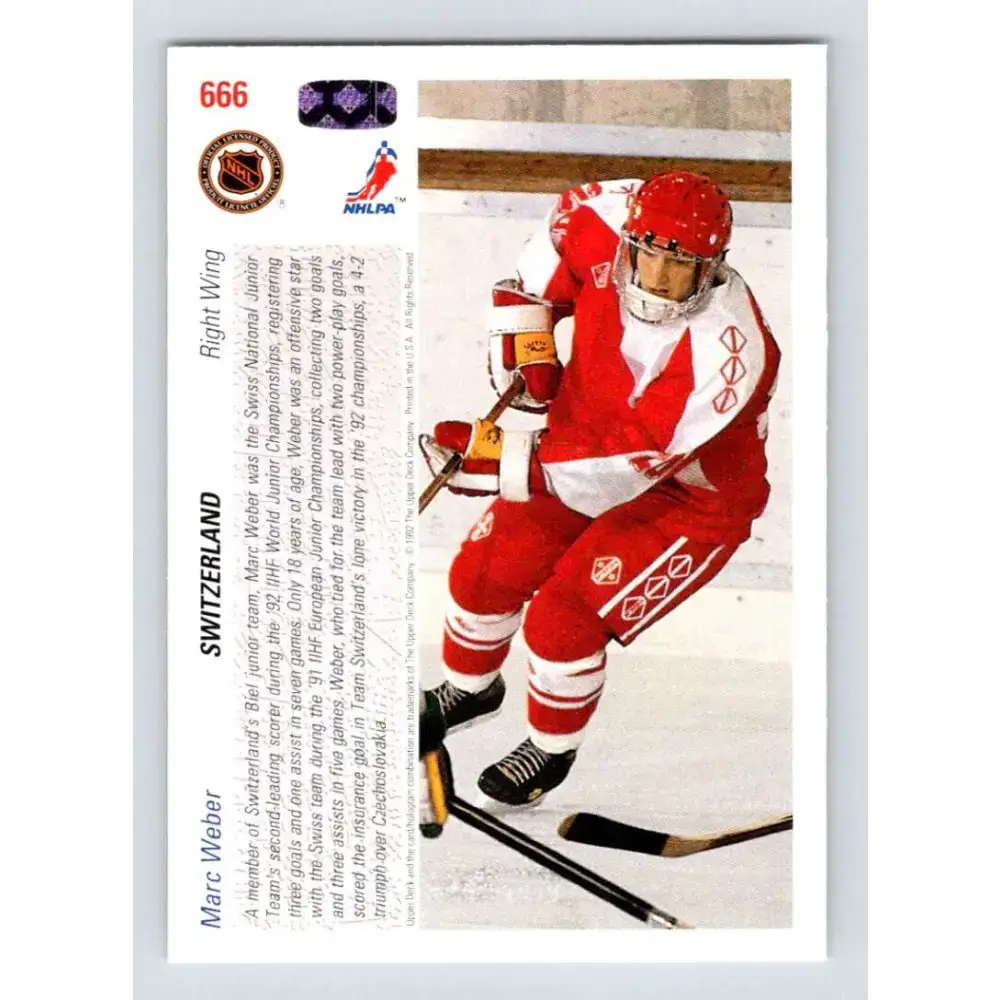 1991-92 Upper Deck #666 Marc Weber NM-MT RC Rookie Hockey Card - Hockey Card Single