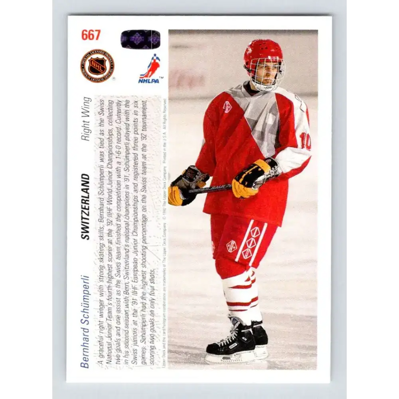 1991-92 Upper Deck #667 Bernhard Schumperli NM-MT RC Rookie Hockey Card - Hockey Card Single