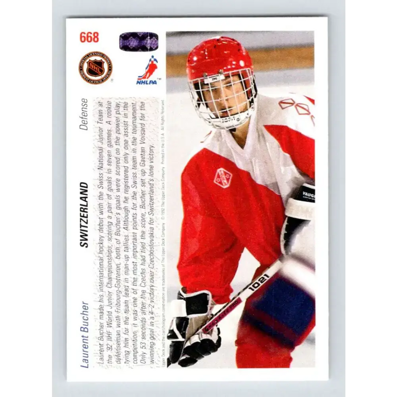 1991-92 Upper Deck #668 Laurent Bucher NM-MT RC Rookie Hockey Card - Hockey Card Single
