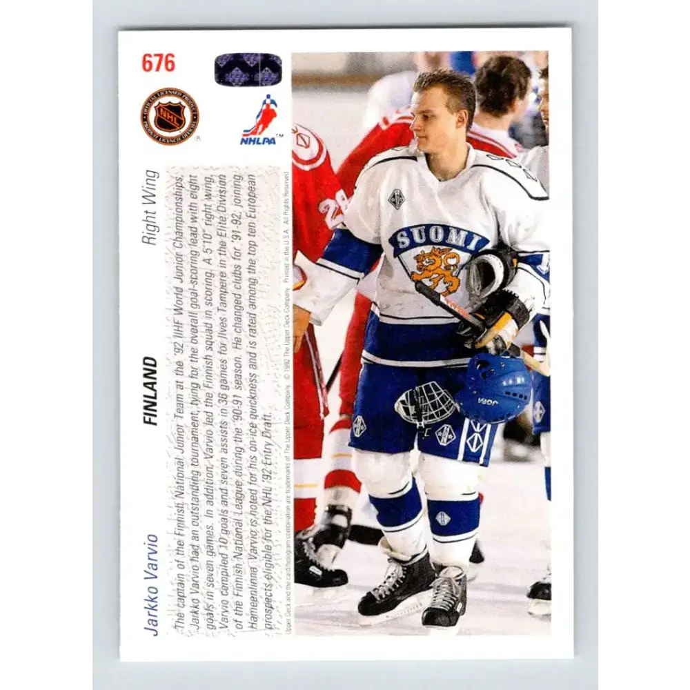 1991-92 Upper Deck #676 Jarkko Varvio NM-MT RC Rookie Hockey Card - Hockey Card Single